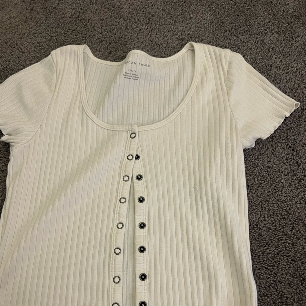 button up off white crop top